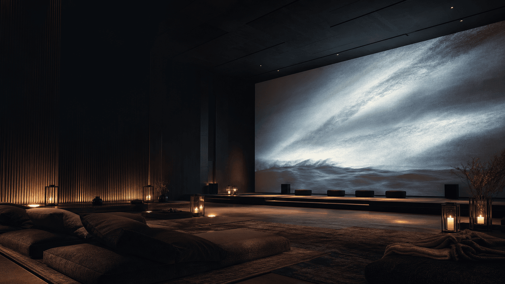 A quiet immersive listening space prepared for a Formless sound ceremony